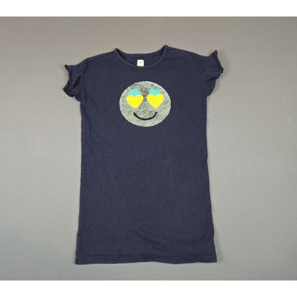 Gap Kids Navy Sequin Emoji Shirt Girls Size L Flip Sequin Heart Eyes